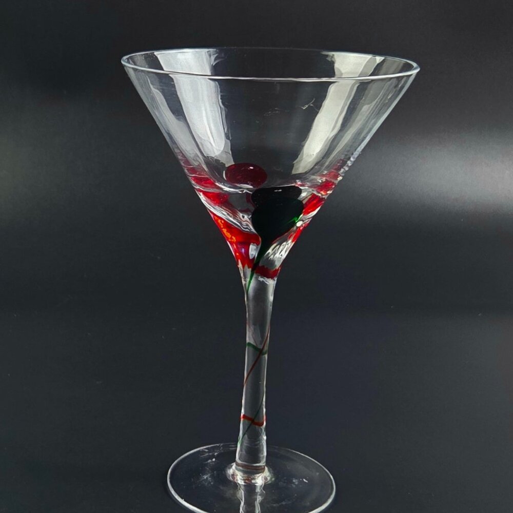 Vintage Pier 1 Red & Green Swirl Martini Glass – Single